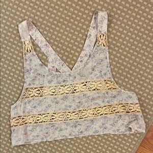 Free People Lavender Floral Lace Crop Top